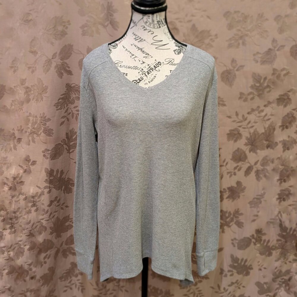 AnyBody Gray Waffle Knit Long Sleeve Shirt, Size M, Excellent Used Condition!